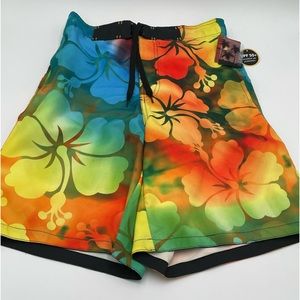 Joe Boxer Swim Trunks Mens S Hawaiian Floral Print UPF 50 Sun Inseam 9 Inches